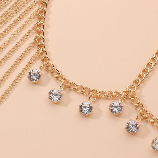 Hair Chain Adjustable Size Women Indian Headwear Multi-Layered Rhinestone Tiara with Golden Tassels Sparkling Rhinestones Headpiece