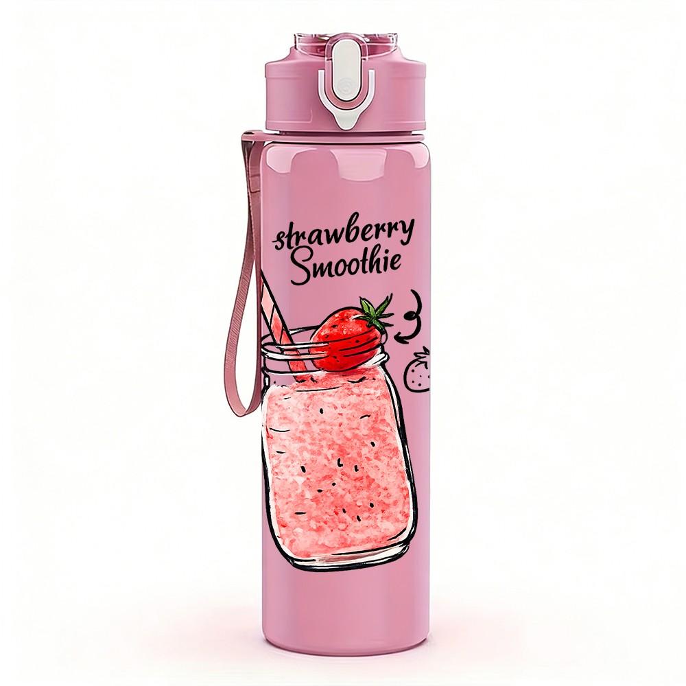 1PC Summer Cocktail Beverage Glass Print 750ml Color Plastic Sports Water Bottle Leakproof Flip Straw Lid Suitable for Sports Office Home Use