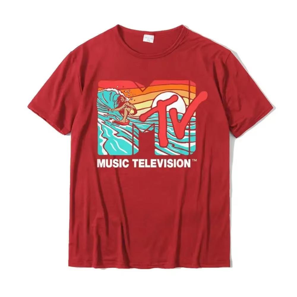 Mademark X MTV - MTV Catch A Wave MTV Surfer Logo Retro Graphic T-Shirt On Sale Men T Shirt Group T Shirt Cotton Casual