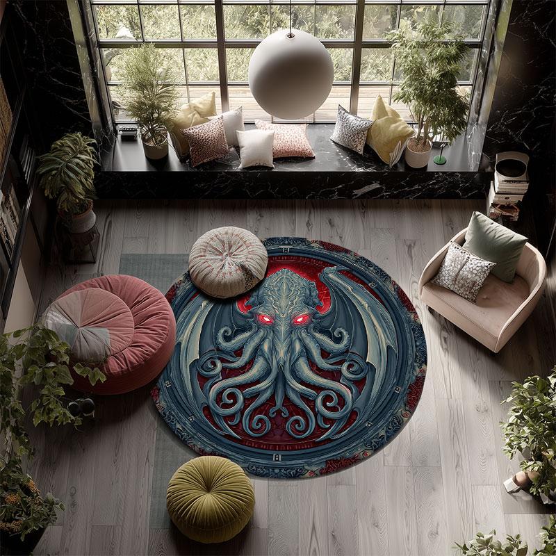 Runder Teppich mit Oktopusmuster, Teppich für Wohnzimmer, Schlafzimmer, Spielzimmer, Rutschfeste Bodenmatte, Feiertagsgeschenke und Geburtstagsgeschenke.