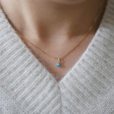 Inlaid Mini Turquoise Necklaces Small Pendant Fashion Temperament Blue Clavicle Chain Simple Jewelry For Women