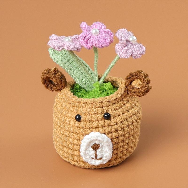 

Mini Animal Crochet Potted Cute Handwoven Cartoon Flowers Creative Hand-Knitted Home Desktop Ornaments Decor Gift