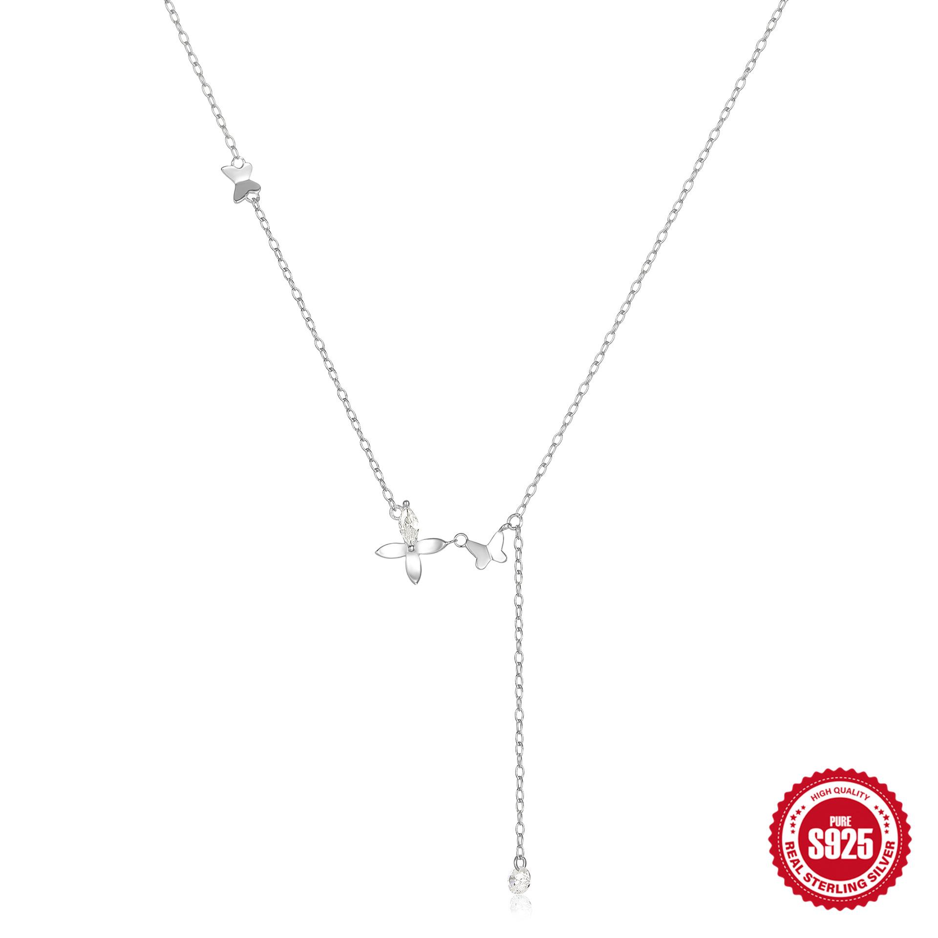 

Fashion Style S925 Sterling Silver Size Butterfly Insect Fairy Diamond Women S Clavicle With Necklace 925 Silver белого золота