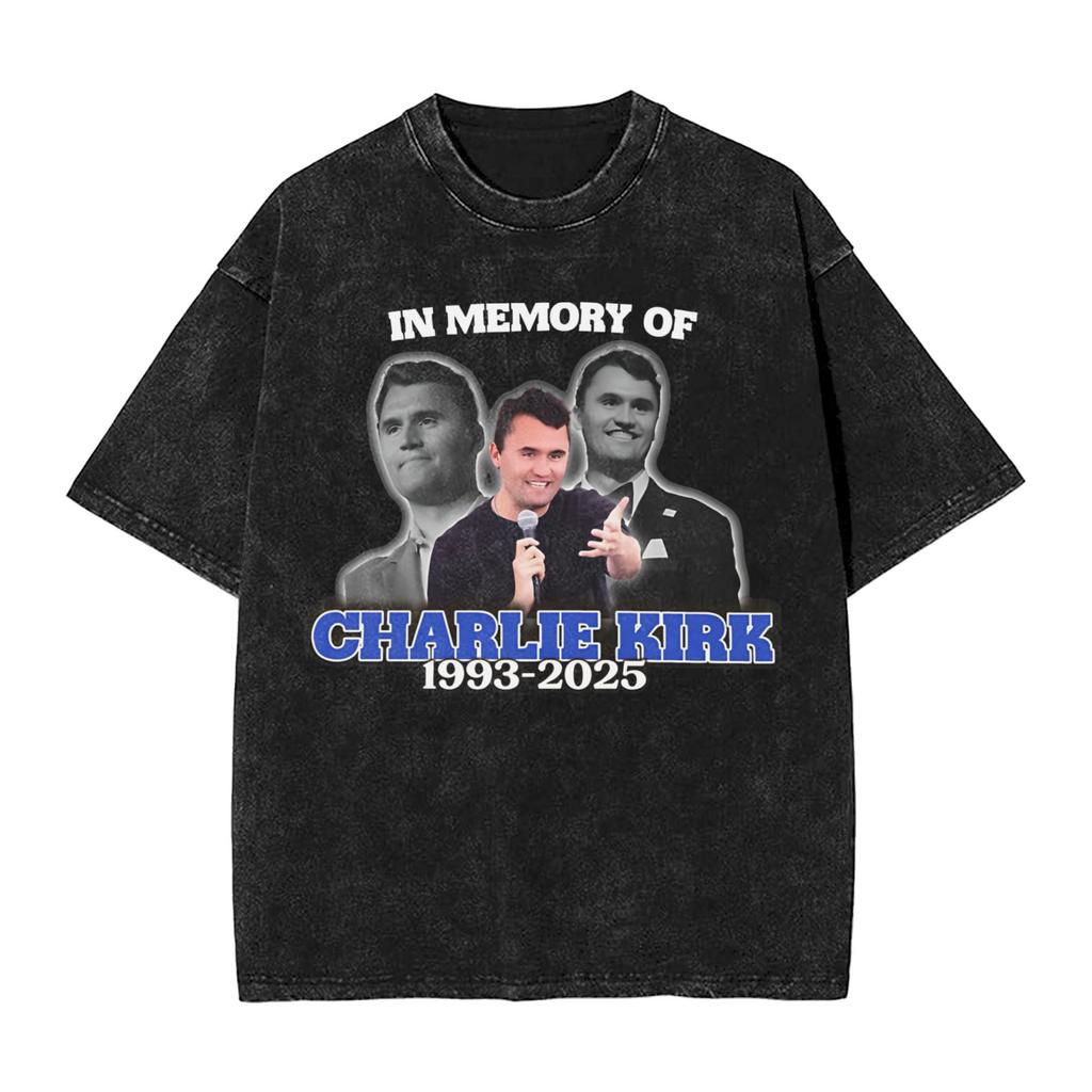 Washed T Shirt Justice For Charlie Kirk Hip Hop Tshirts Oversize  Streetwear Short Sleeve Printed Tops Tee Shirt Men Women