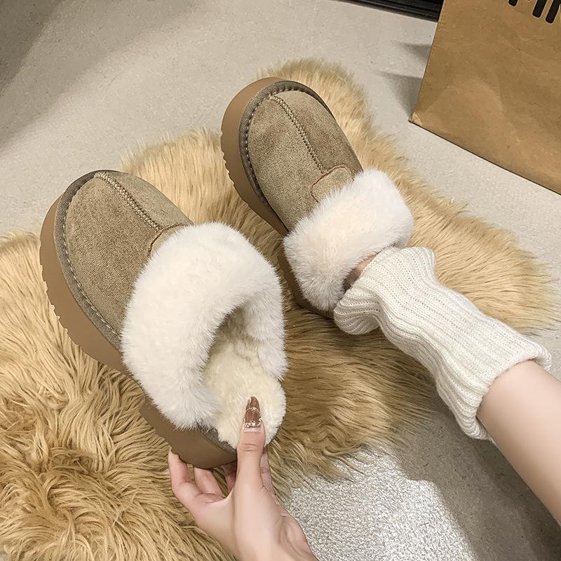 Thick-bottomed Lazy Bag Head Comfortable Cotton Slippers Women's 2025 New One-pedal Versatile Plush Half Slippers