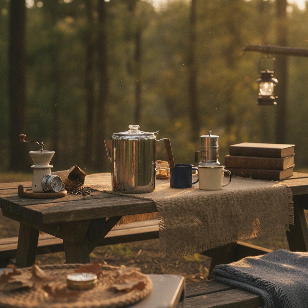 Coffee Pot with Wood-Look Handle Cordless Stainless Steel Coffee Pot Plastic-without Heavy Duty for Campers, Outdoor Cooking