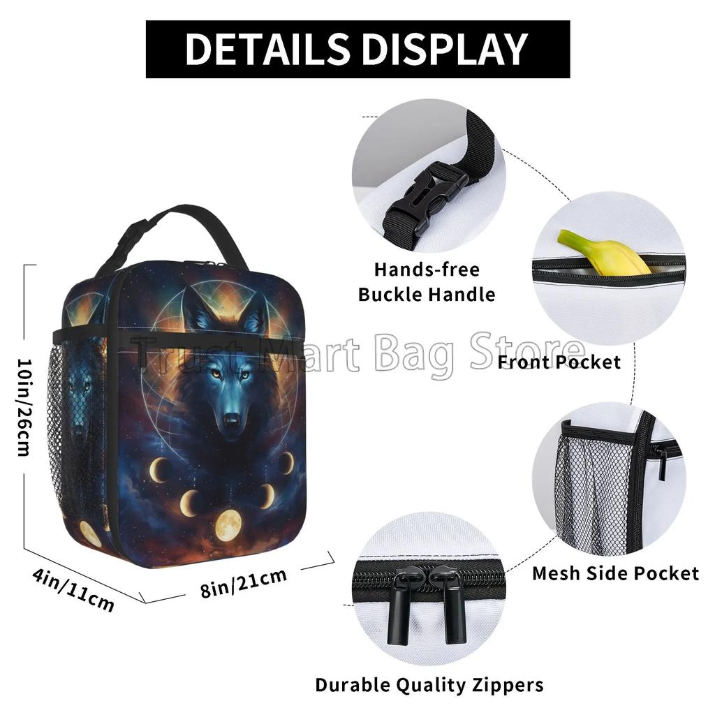 Wolf Dreamcatcher Art Thermal Lunch Bag for Women Reusable Portable Lunch Box Waterproof Cooler Tote Bag for Work Travel Picnic