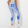 Digital bedruckte Denim-Hose in Blau, enge Höhe, schnelltrocknende Yoga-Hose, Sport-Laufhose, Fitness-Hose für Damen