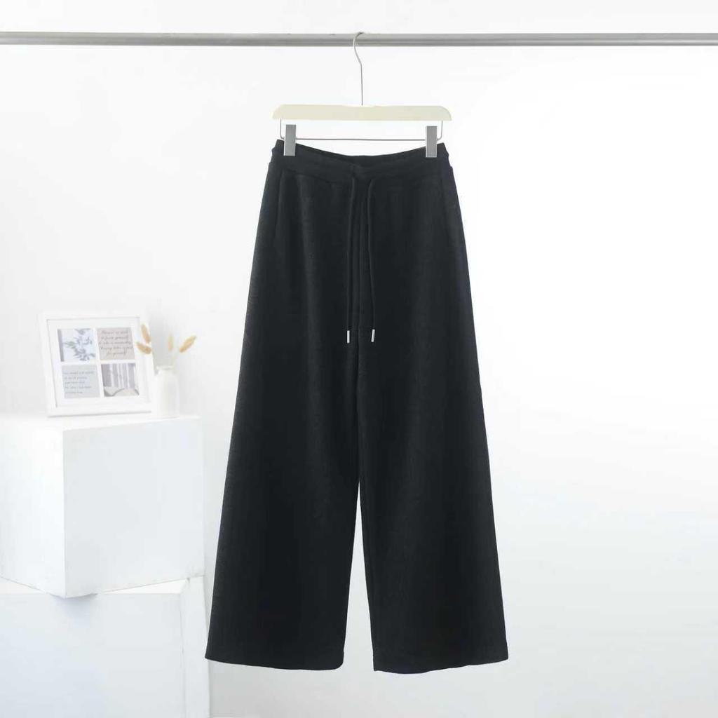 2025 Women's Double-Sided Wool Pants: Thick, Loose, Elastic Waist, Drawstring, Straight-Leg, Floor-Length.