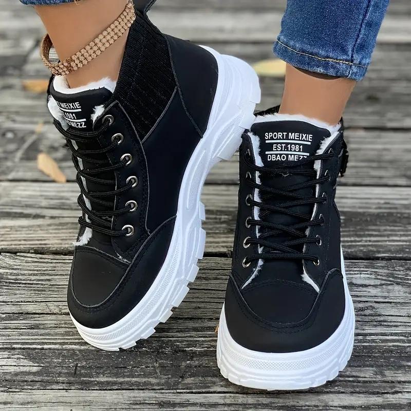 Fashion Plush Lined Warm Snow Boots, Casual Versatile Fall And Winter Warm Snow Shoes, Wear-resistant Non-slip Snow Shoes