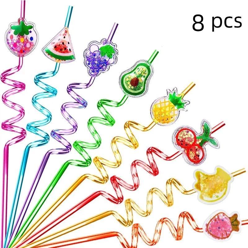 8/16-Pack Fruit-Shaped Straws: Reusable, Food-Grade Plastic Spiral Drinking Straws, Perfect For Birthday Party Decorations