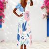 Women Plus Size V Neck Short Sleeve Geometric Printed Maxi Dress