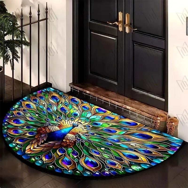 

Elephant-Themed Semi-Circle Welcome Mat - Non-Slip Polyester Door Mat with Artistic Elephant Design - Decorative Home Accessory 40*60cm