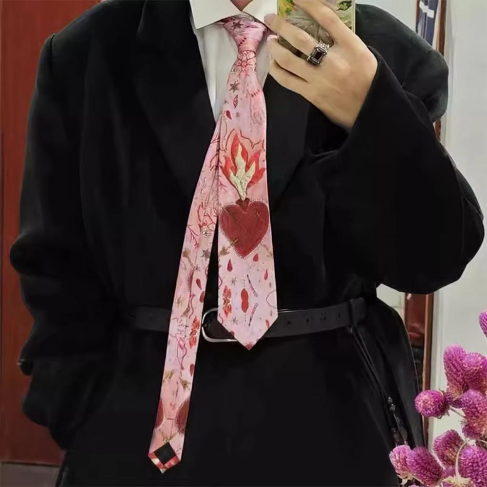 Y2K Romantic Neck Scarf Vintage Women's Neck Tie Unique Heart Flame Tie  Fashion Accessory