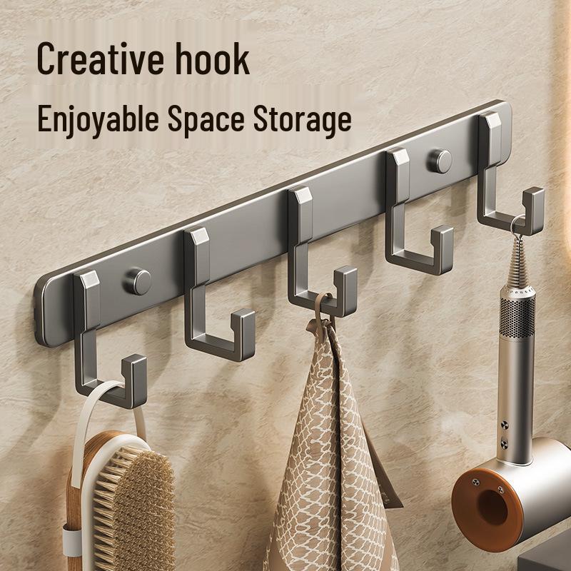 Space-Saving Aluminum Bathroom Towel Rack with Hooks for Wall or Door Mounting