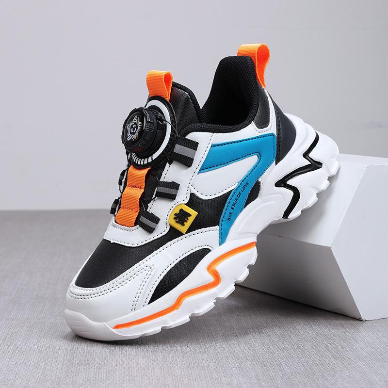 Children's breathable dad shoes autumn boys' shoes leather shoes new mesh sneakers button medium and older shoes