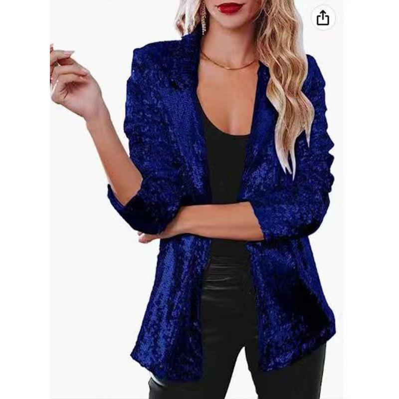 Women's European & American Style Sequined Lapel Cardigan Blazer