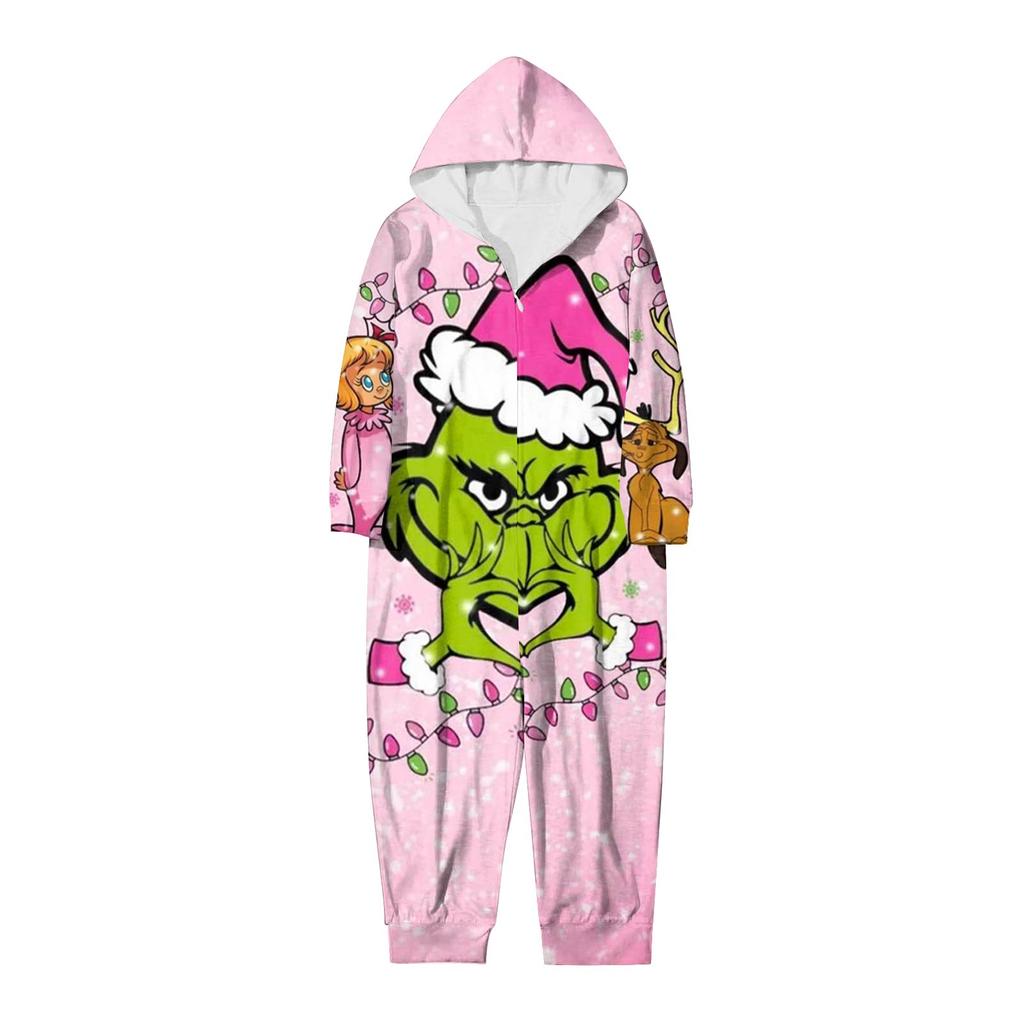Parent-Christmas Printed Parent-Child Hooded Zip One-piece Homewear