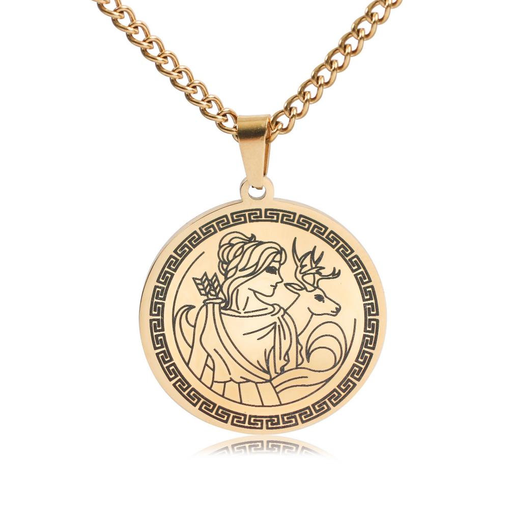 

Винтажный кулон в виде древнегреческой богини охоты Артемиды, круглый, из нержавеющей стали, ожерелье, хип-хоп, ювелирные аксессуары