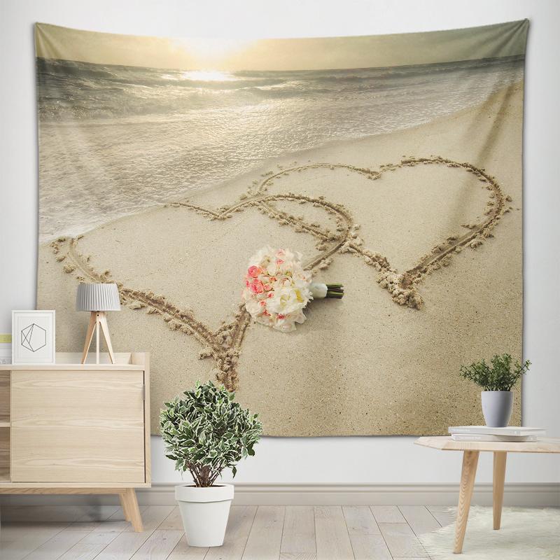 

Пляж Любовь Красивый гобелен Закат Пейзаж Настенное художественное украшение Гобелен Общежитие Гостиная Спальня Украшение дома 200X150CM