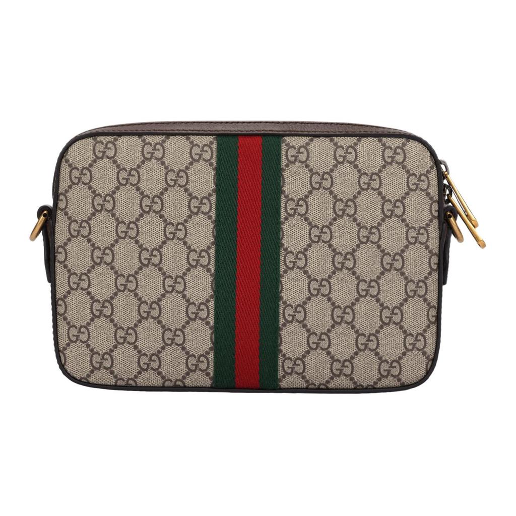 Gucci Bolsa para Câmera Ophidia GG com Logo de Flor Antiga em Fita Listrada de Lona com Acabamento em Couro