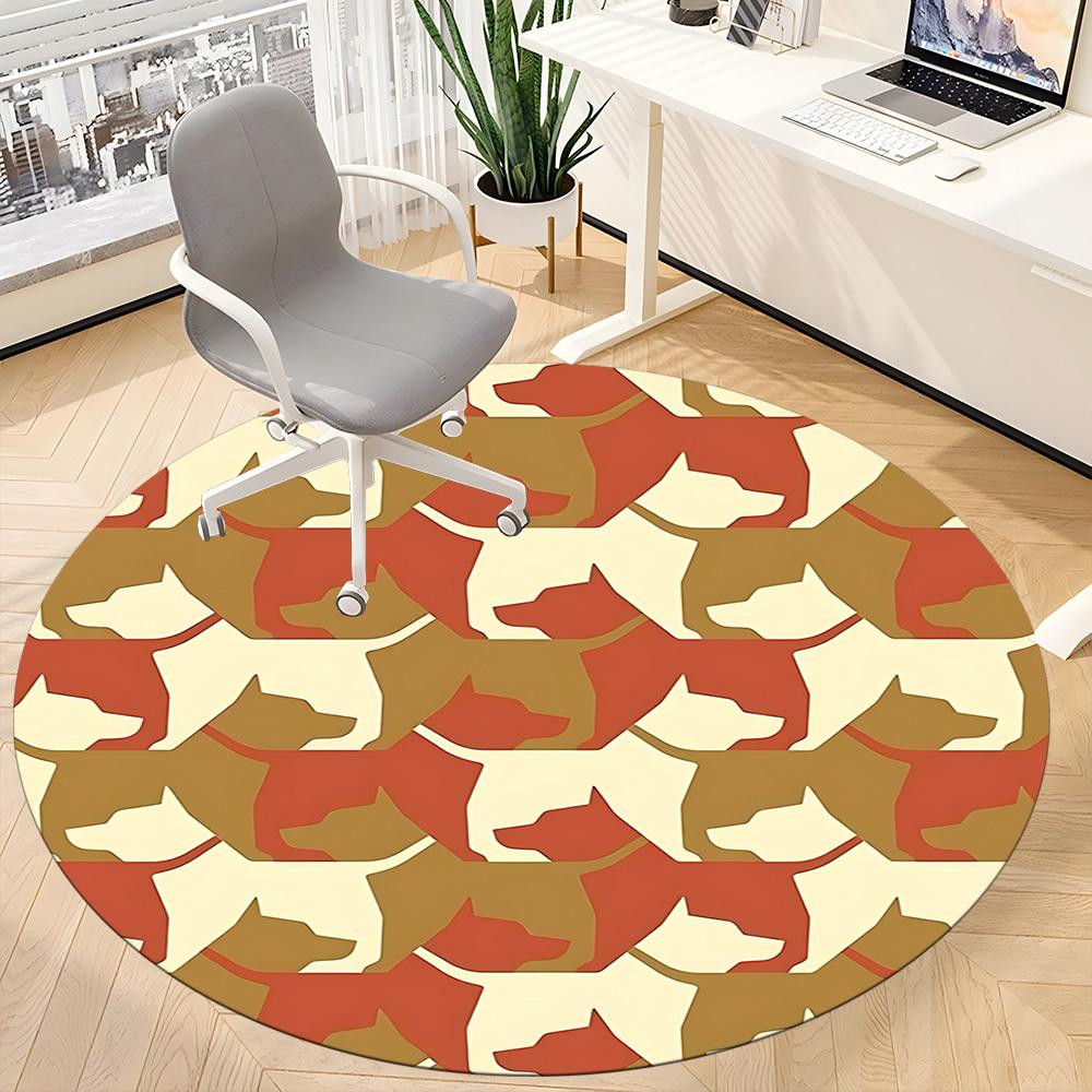 1pc Dogs Pattern Office Round Area Rug, Indoor Mat Suitable For Office, Under Office Chairs Bedroom Living Room Home Decor, Room Deco 103
