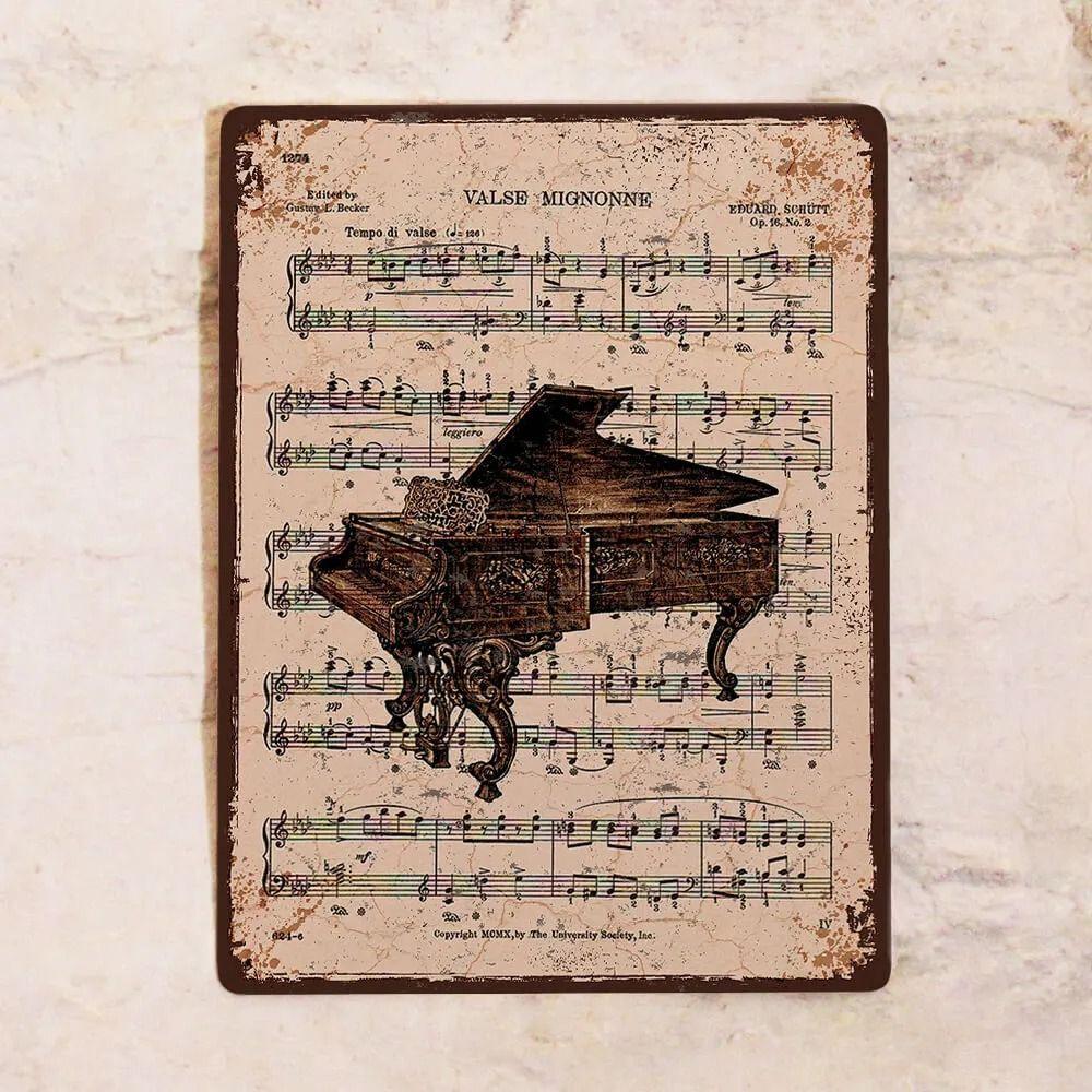 Ретро Музыкальные Ноты Пианино Металлическая Вывеска Настенный Декор 20x30 см Гостиная Спальня Винтажный