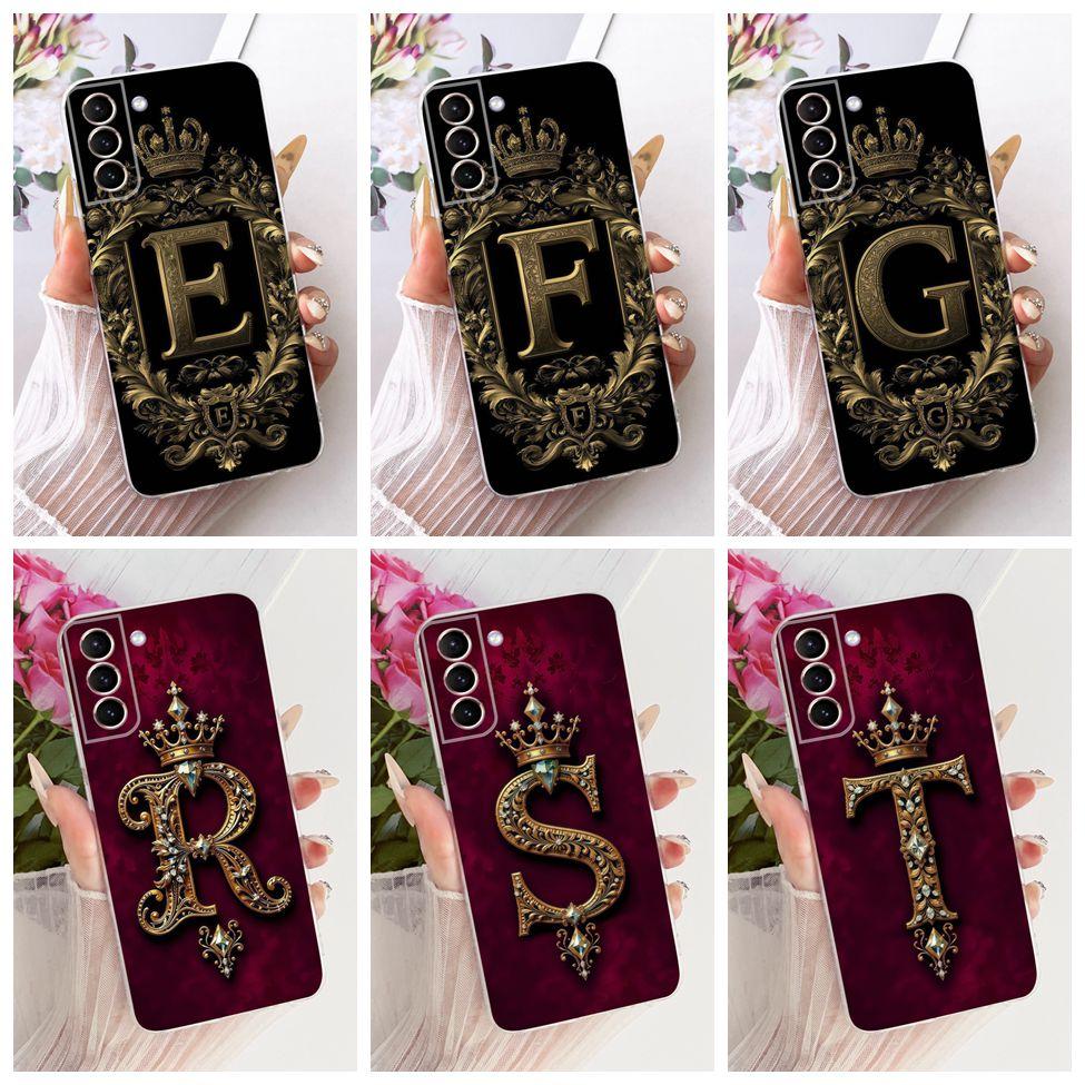 Transparent For Samsung Galaxy S21 FE 5G Case Cover Aesthetic Luxury Crown Letters 2D Flat Pattern Soft Casing SM-G990B