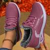 Women Winter Fleece Lined Knit Mesh Walking Shoes, Soft Sole Casual Sports Sneakers for Elderly Mom
