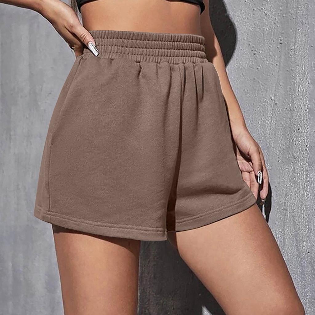 Fashionable Women's Elastic Waist Loose Wide Leg Solid Color Casual Sports Shorts