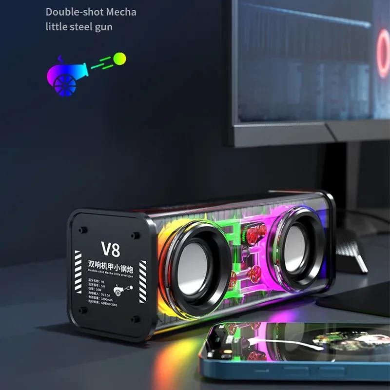 Transparente Mecha-Lautsprecher Bluetooth 5.0 Kabelloser Doppelbass-Membran-Subwoofer Musik TWS RGB-Licht Mini-Party-Lautsprecher