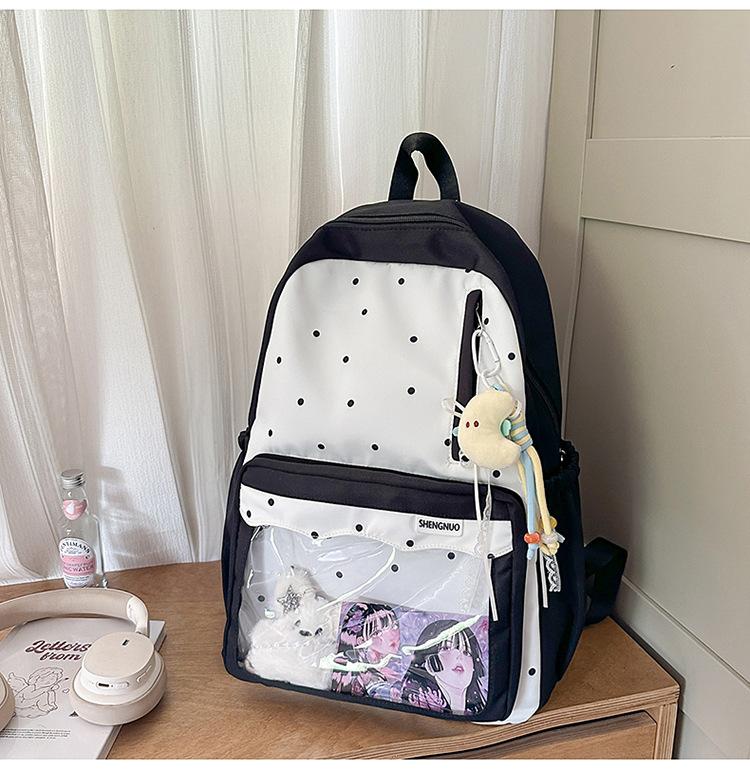 Schoolbag Korean ins new high-value fresh and sweet contrasting polka dot backpack junior high school students lightweight spring outing backpack