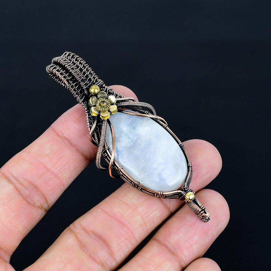 Moonstone 999 Copper Wire Wrapped Pendant, Handmade Gemstone Pendant, Gift For Mom Antique Jewelry