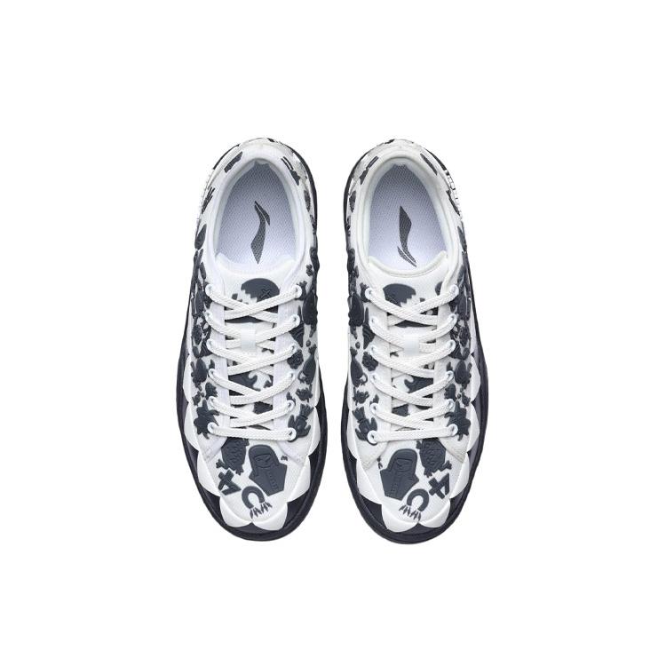 New LiNing CF Pursuit Lightweight Anti Slip And Wear Resistant Low Top Skateboard Shoes Unisex White Gray AGLR216-3