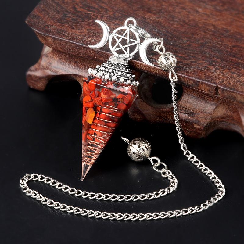 1690 Three-Phase Moon Seven Chakra Stone Resin Hexagonal Crystal Pendant Pendulum Cross-Border Jewelry