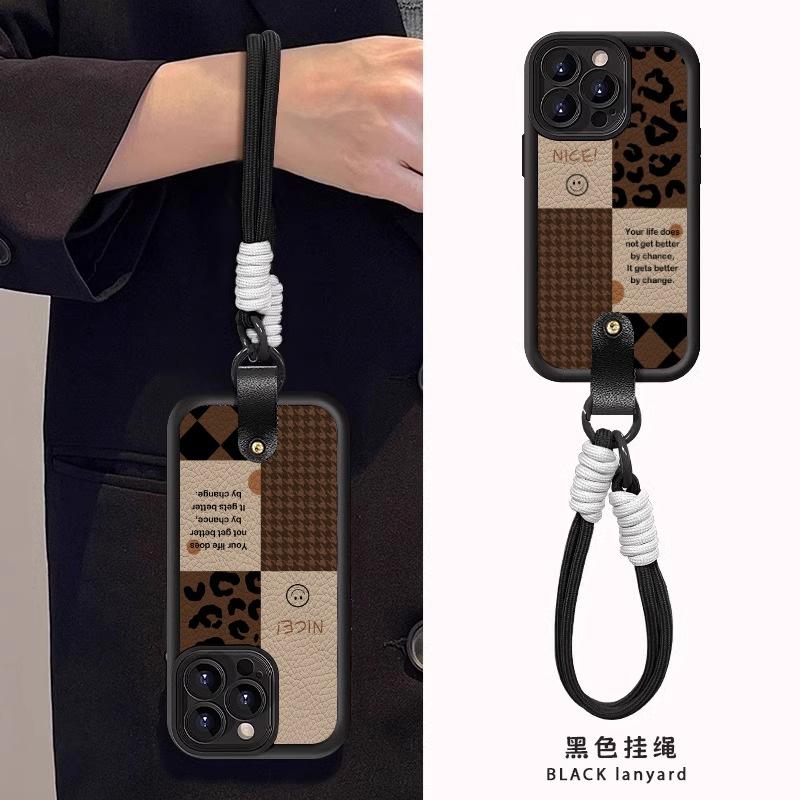 Fashion leopard print splicing Suitable for Samsung S25FE painted F06 mobile phone case A07 A17 smiley face M06 M56 hand rope