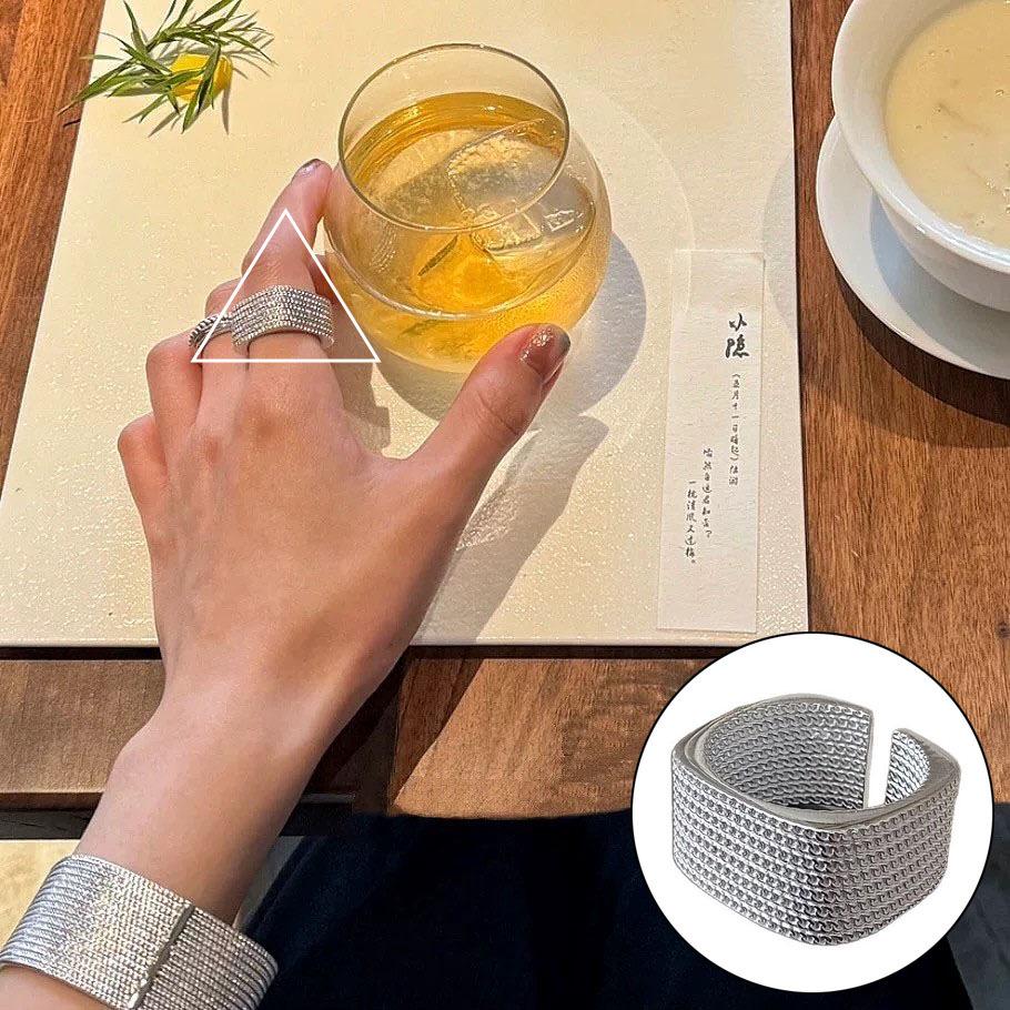 Geometric Lines Open Wrap Ring - S925 Silver Plated for Women