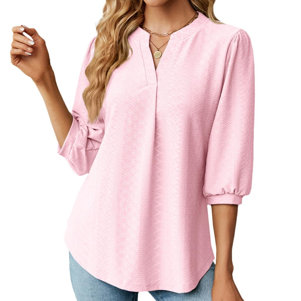 BITCED Jesień/Zima Damski Jednokolorowy T-shirt Top z Koronkowym Kołnierzykiem Żakardowy z Długim Rękawem Luźny