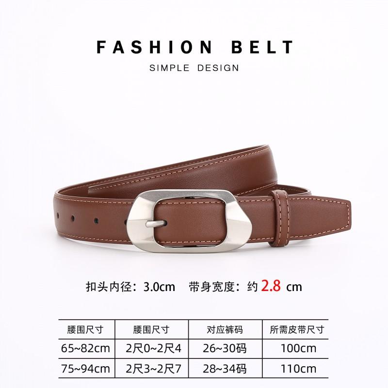 Womens Genuine Leather Belt With Zinc Alloy Buckle Slim 2.8cm Width Adjustable 100-110cm Versatile Casual Office Chic