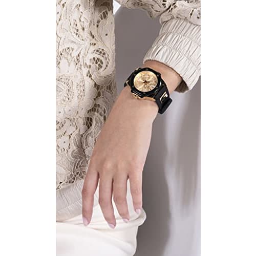GUESS Women's 38mm Analog Watch, Black/Two-Tone/Champagne.