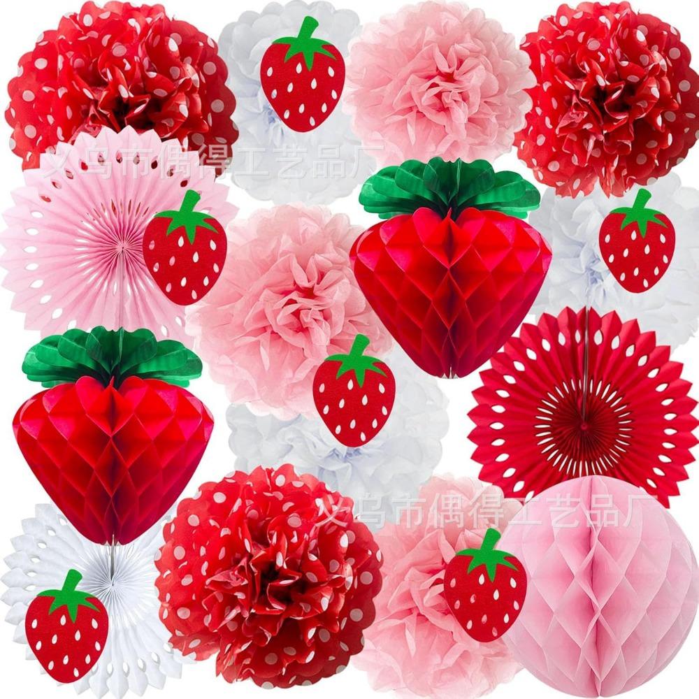 22PCS Red&Pink 3D Paper Flower Tissue Hanging Decoration Honeycomb Flower Paper  Wedding Festival