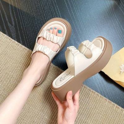 2024 New French Heightening Slippers Outer Wear Internet Celebrity Explosion Soft Bottom Thick Bottom Casual Fashion Drag One-word Slippers Women