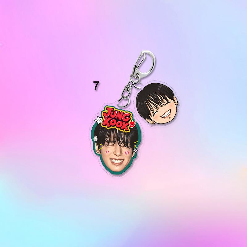 

BTS Keychain, Bangtan Boys Photo & Cartoon Keyring with Name Tag, Cute Kpop ARMY Fans Bag Charm, Kpop Idol Bag Pendant JUNGKOOK