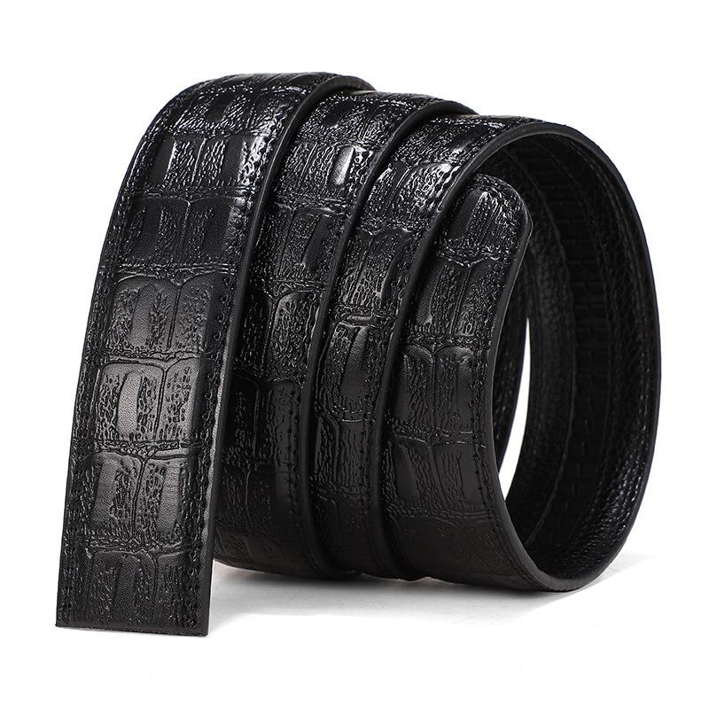 Men's Automatic Buckle Belt, 3.5cm, Headless, Lychee Grain, Brown/Black, for Trousers.