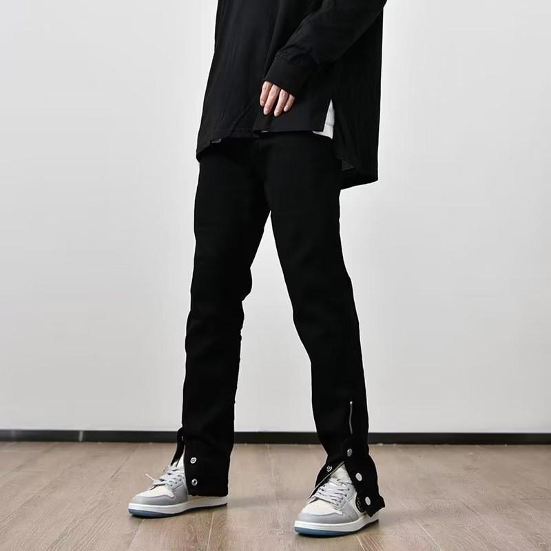 Mens Black Slim Straight Jeans Streetwear Vibe Loose Fit Casual Daily Wear Youth Fashion