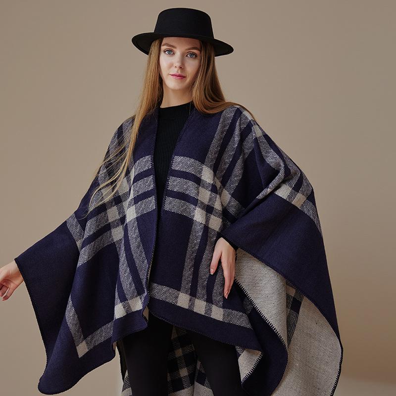 Solid Color Striped Shawl Cardigan: Warm, Versatile Imitation Cashmere Scarf for Autumn and Winter