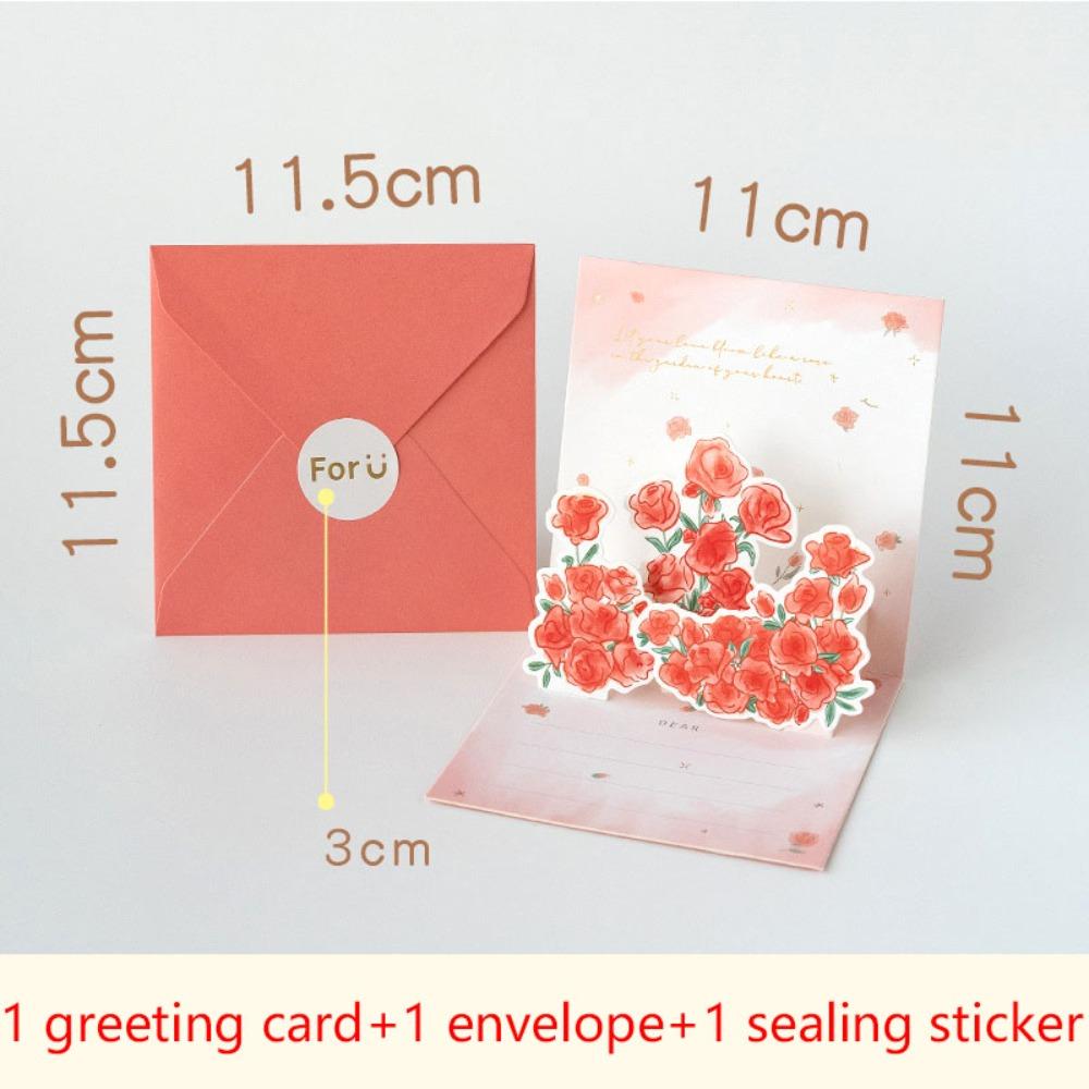 Surprised Pop Up Love 3D Greeting Card with Envelope Flower Valentine's Day Card Rose Greeting Card Happy Birthday