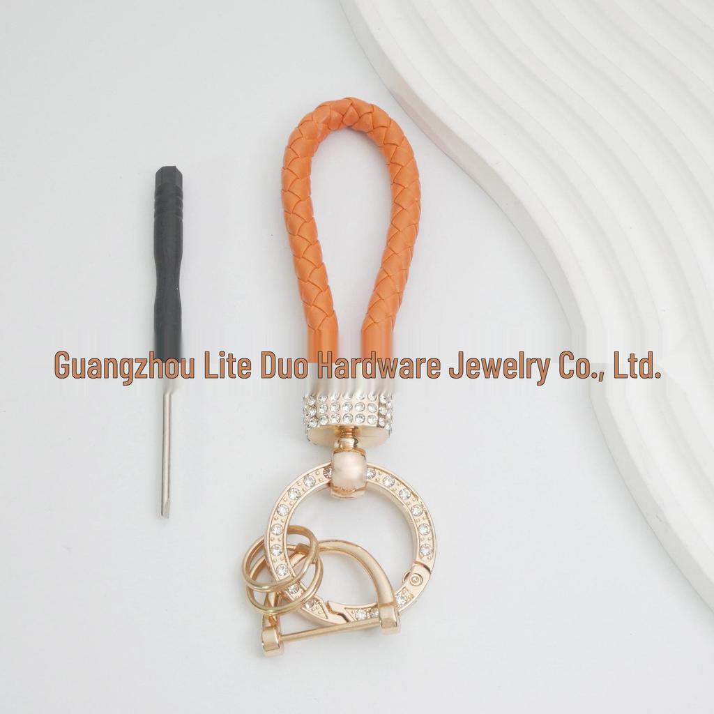 Luxury Keychain: Handwoven Imitation Diamond Leather Bracelet with Metal Buckle for Men & Women