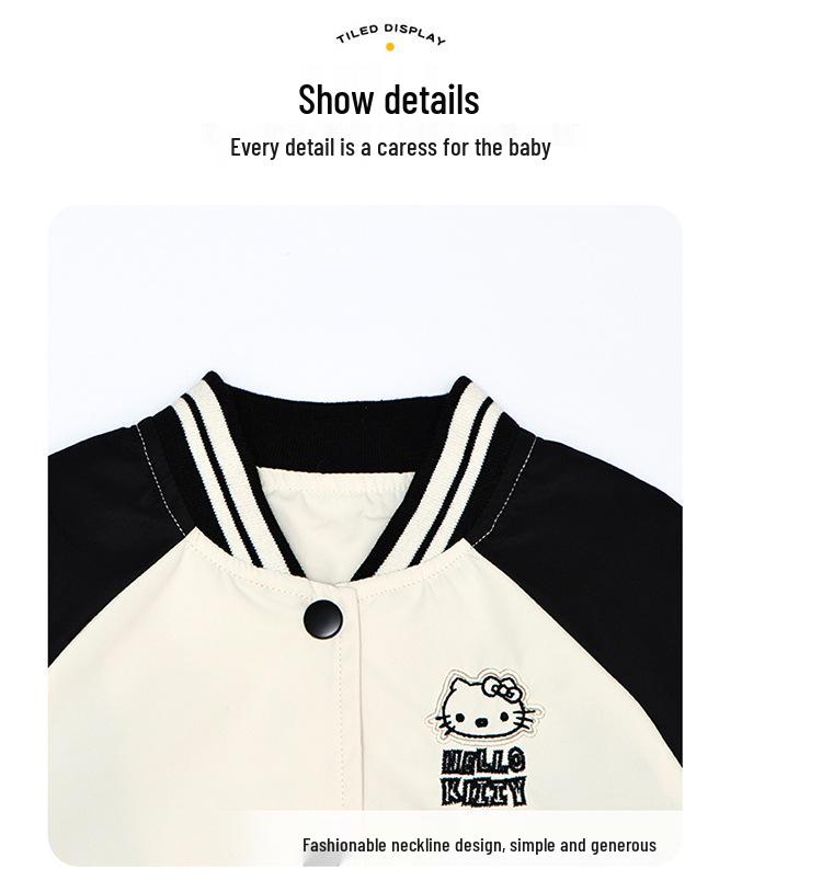 Girls' Cat-Themed Baseball Jacket - 2025 Spring/Autumn Casual Children's Top