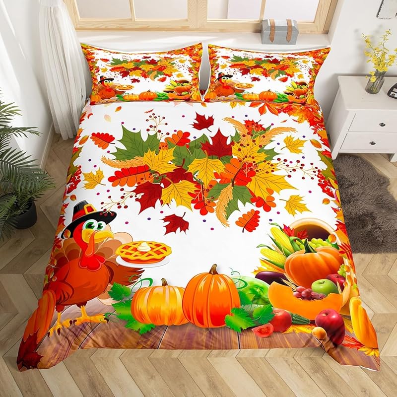 Thanksgiving Day Decorative Bedding Set 3-piece, Suitable for Girls and Boys, Children's Room Decoration, Türkiye Autumn Pumpkin